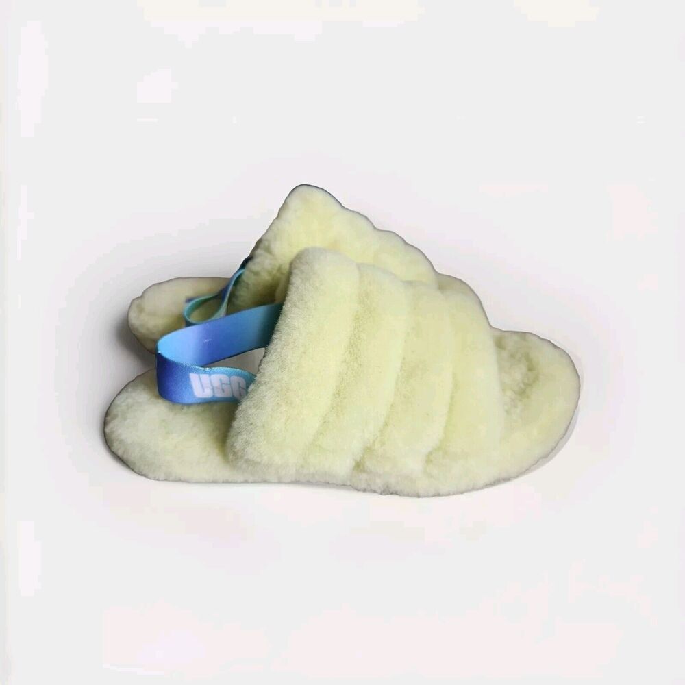 Womens UGG Fluff Yeah Yellow Lamb Fur Slide Slippers Sandals Size 6 1120030k - Picture 2 of 11